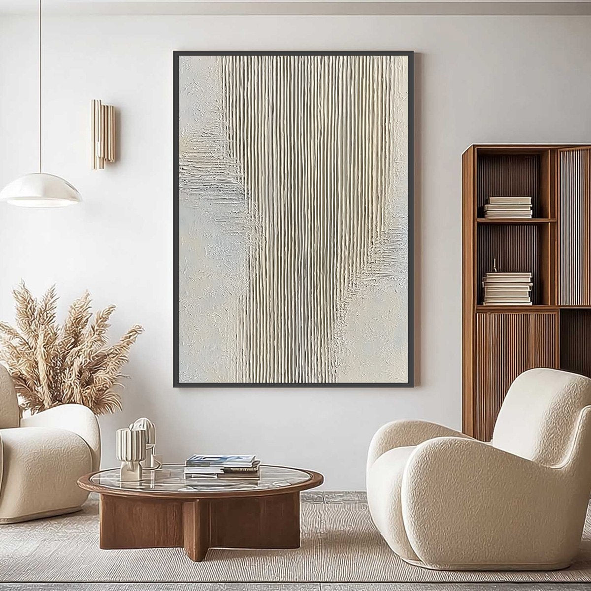 SERENE STRIA: Wabi Sabi Textured Vertical Abstract Painting