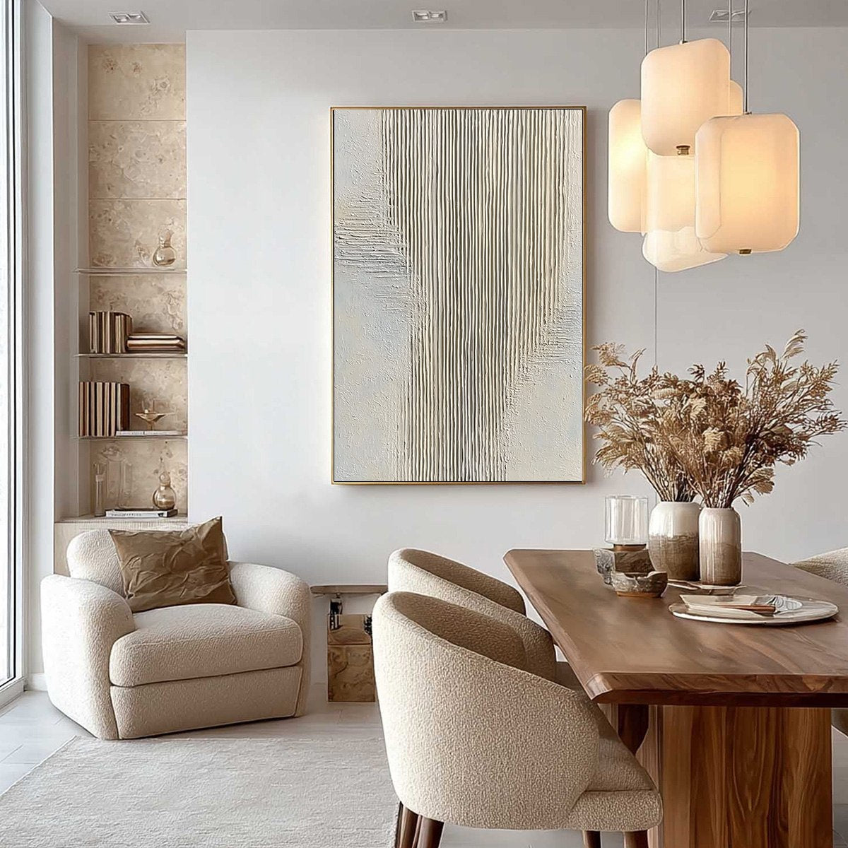 SERENE STRIA: Wabi Sabi Textured Vertical Abstract Painting