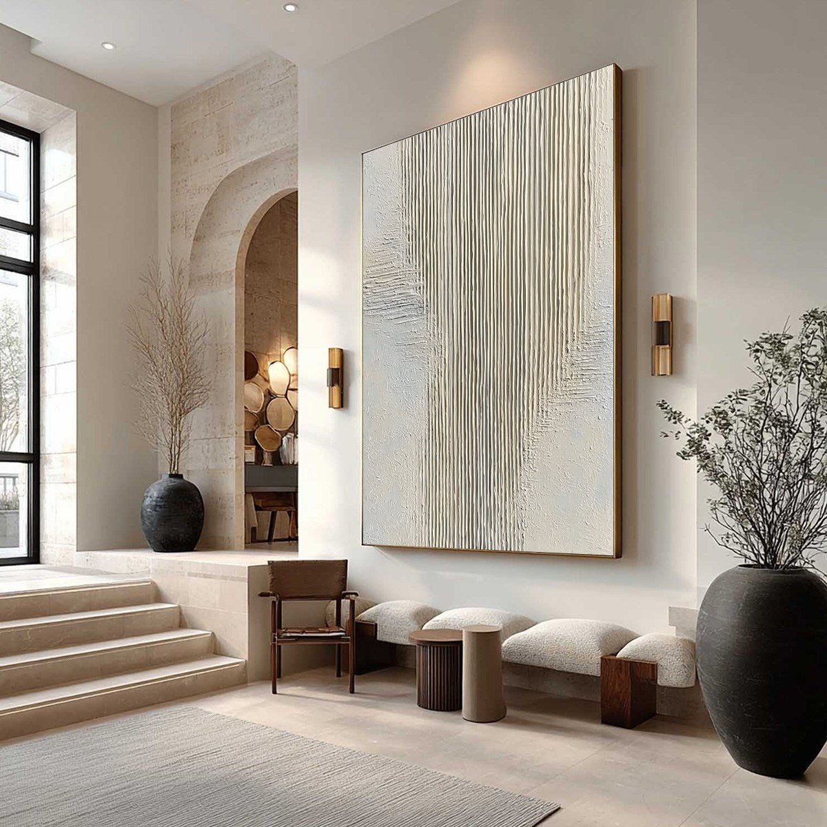 SERENE STRIA: Wabi Sabi Textured Vertical Abstract Painting