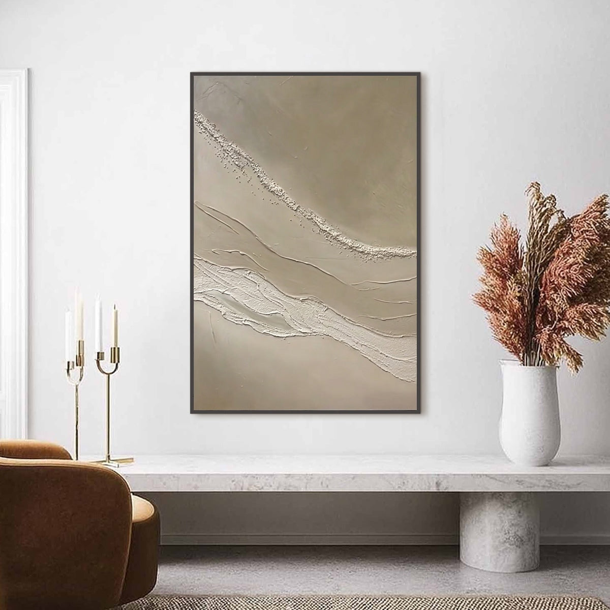 Serene Trace textured abstract wall art, minimalist Wabi-Sabi original painting