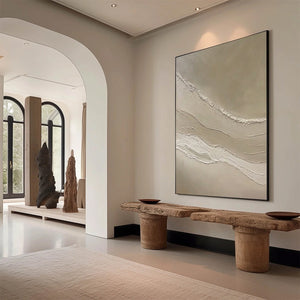 Original handmade textured abstract wall art 'Serene Trace' Wabi-Sabi.