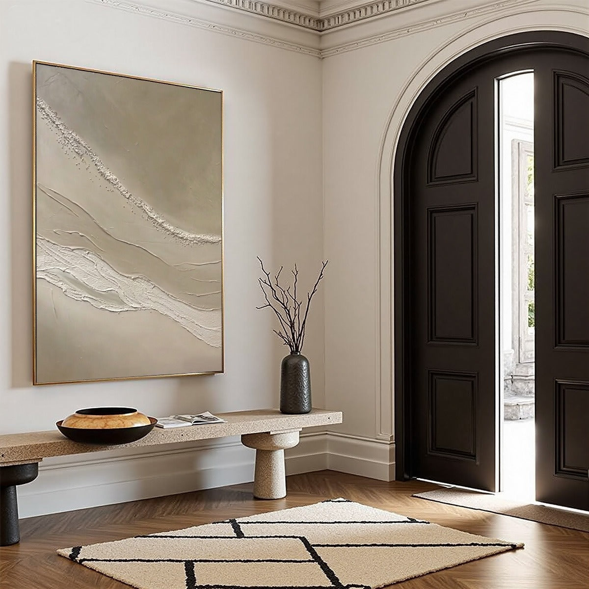 Minimalist Wabi-Sabi textured abstract wall art 'Serene Trace', handmade original painting.