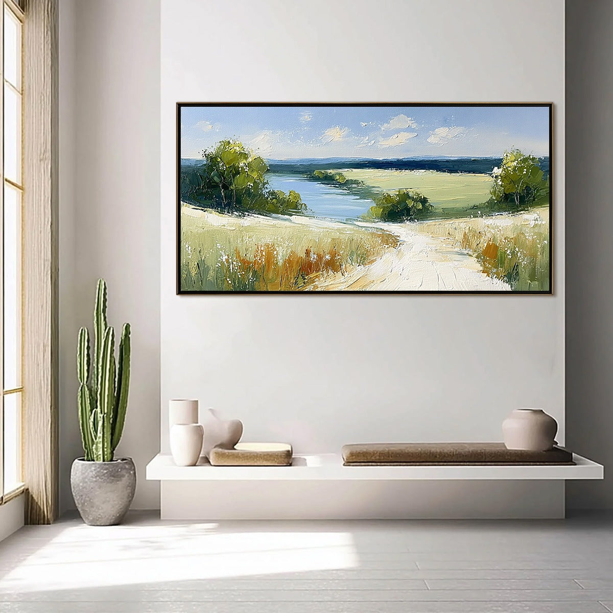 SERENE VISTA: Textured Palette Knife Countryside Landscape Painting
