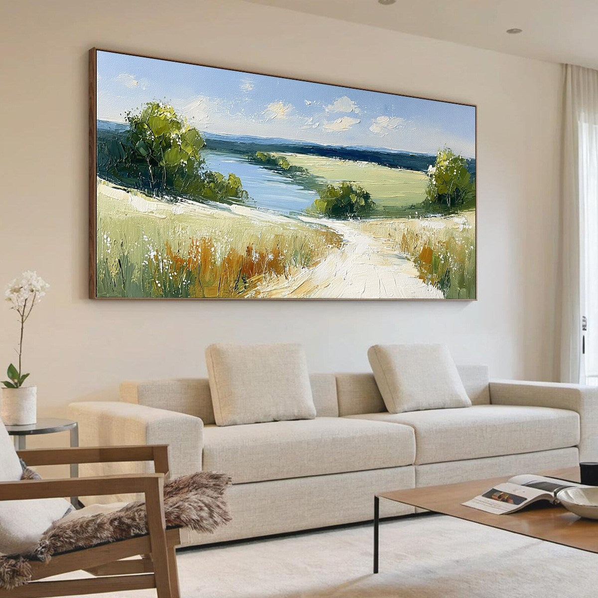 SERENE VISTA: Textured Palette Knife Countryside Landscape Painting