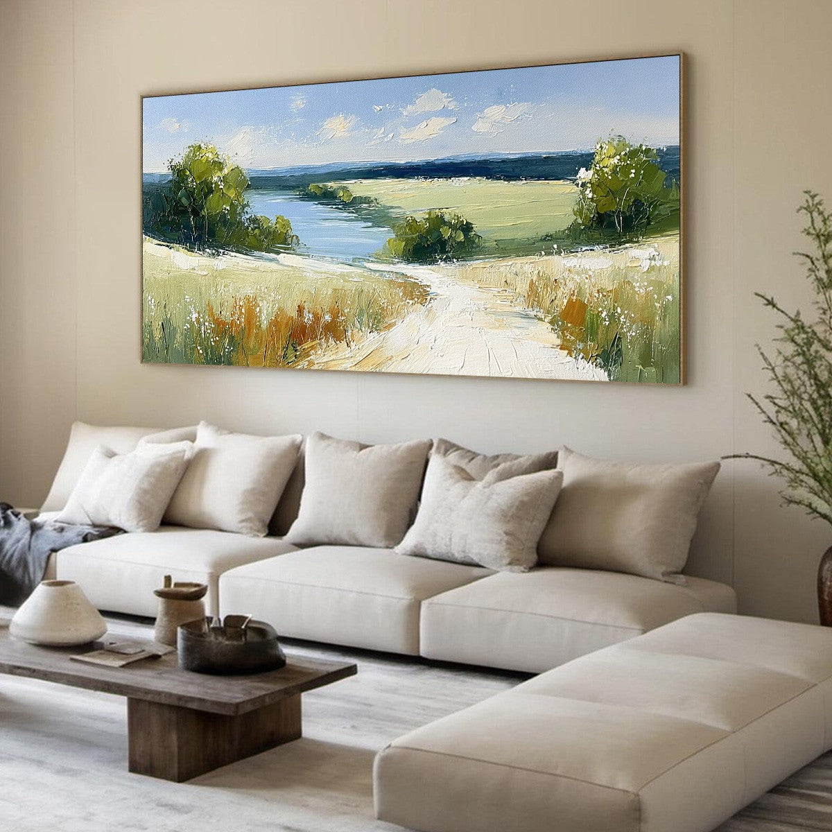 SERENE VISTA: Textured Palette Knife Countryside Landscape Painting
