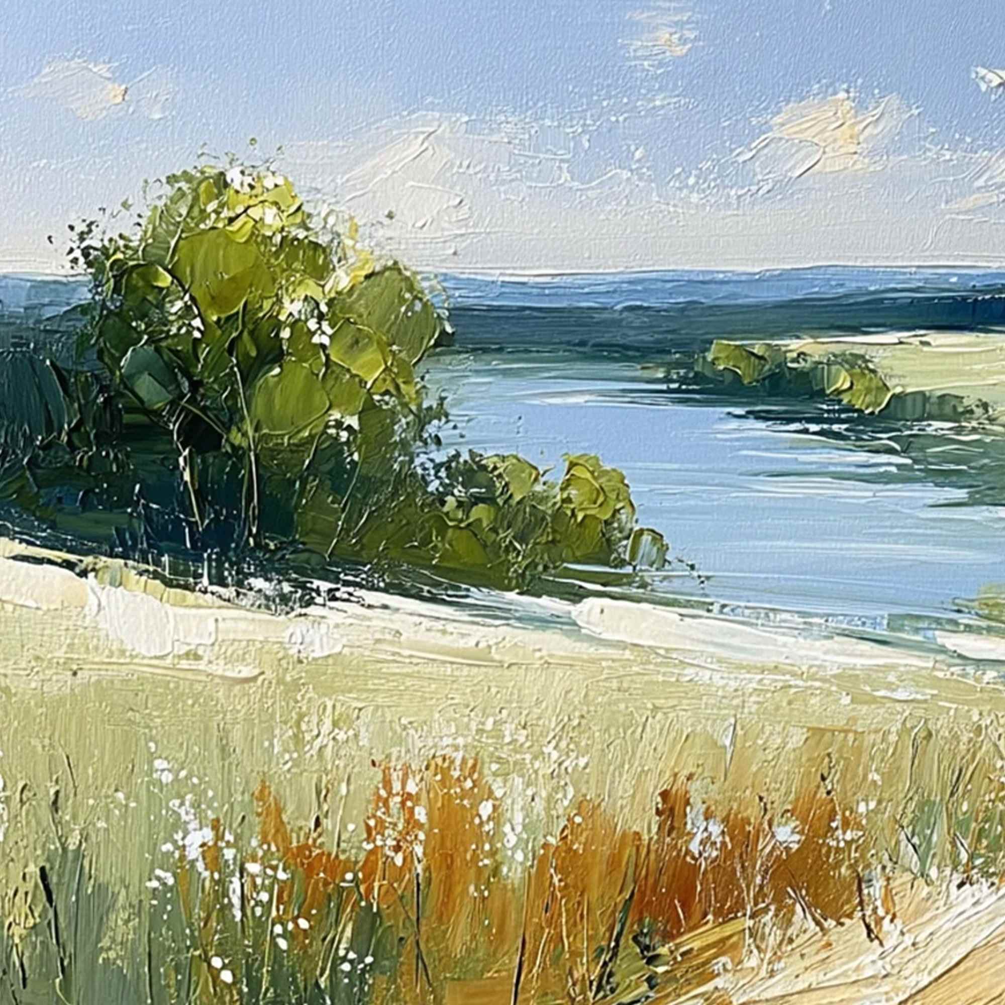 SERENE VISTA: Textured Palette Knife Countryside Landscape Painting