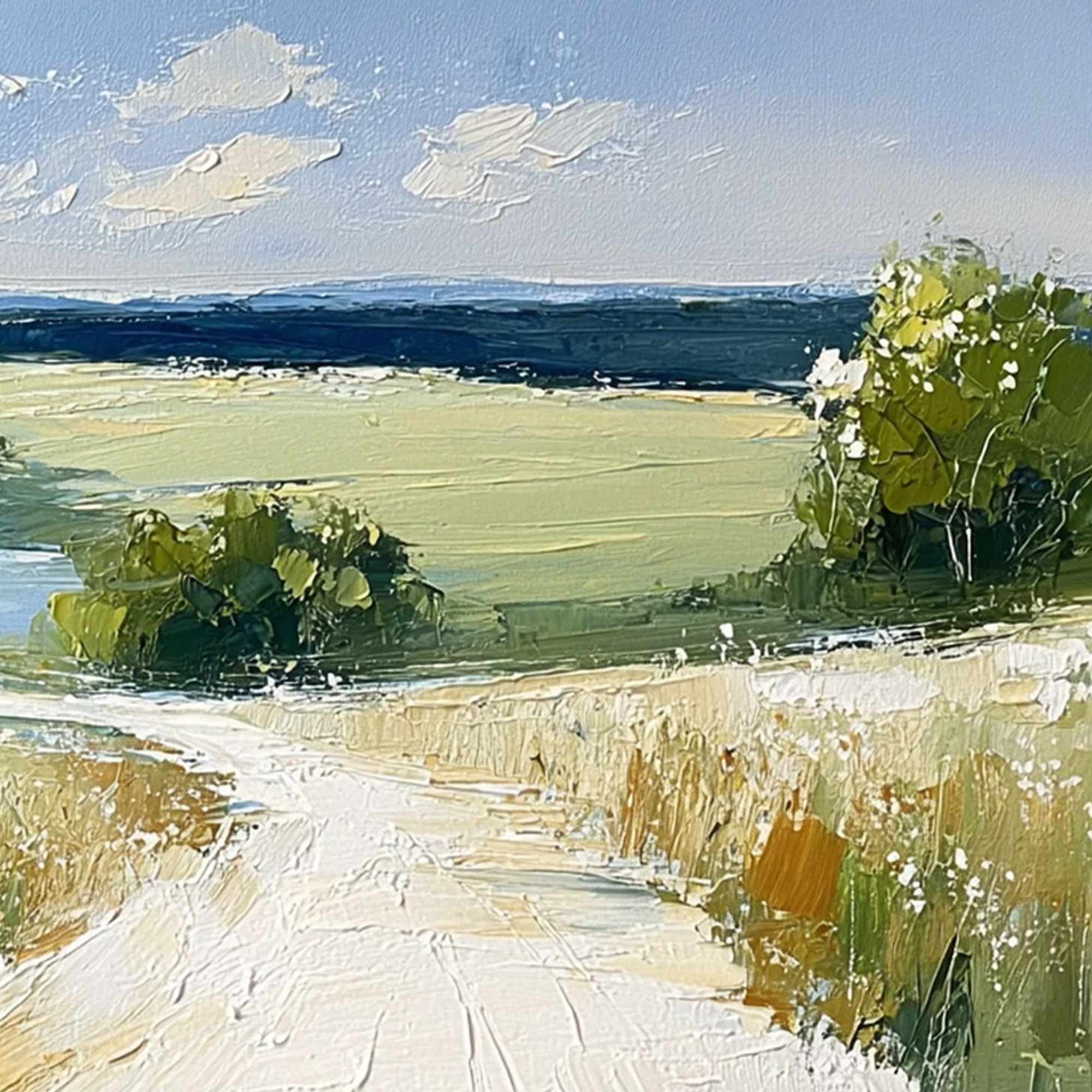 SERENE VISTA: Textured Palette Knife Countryside Landscape Painting