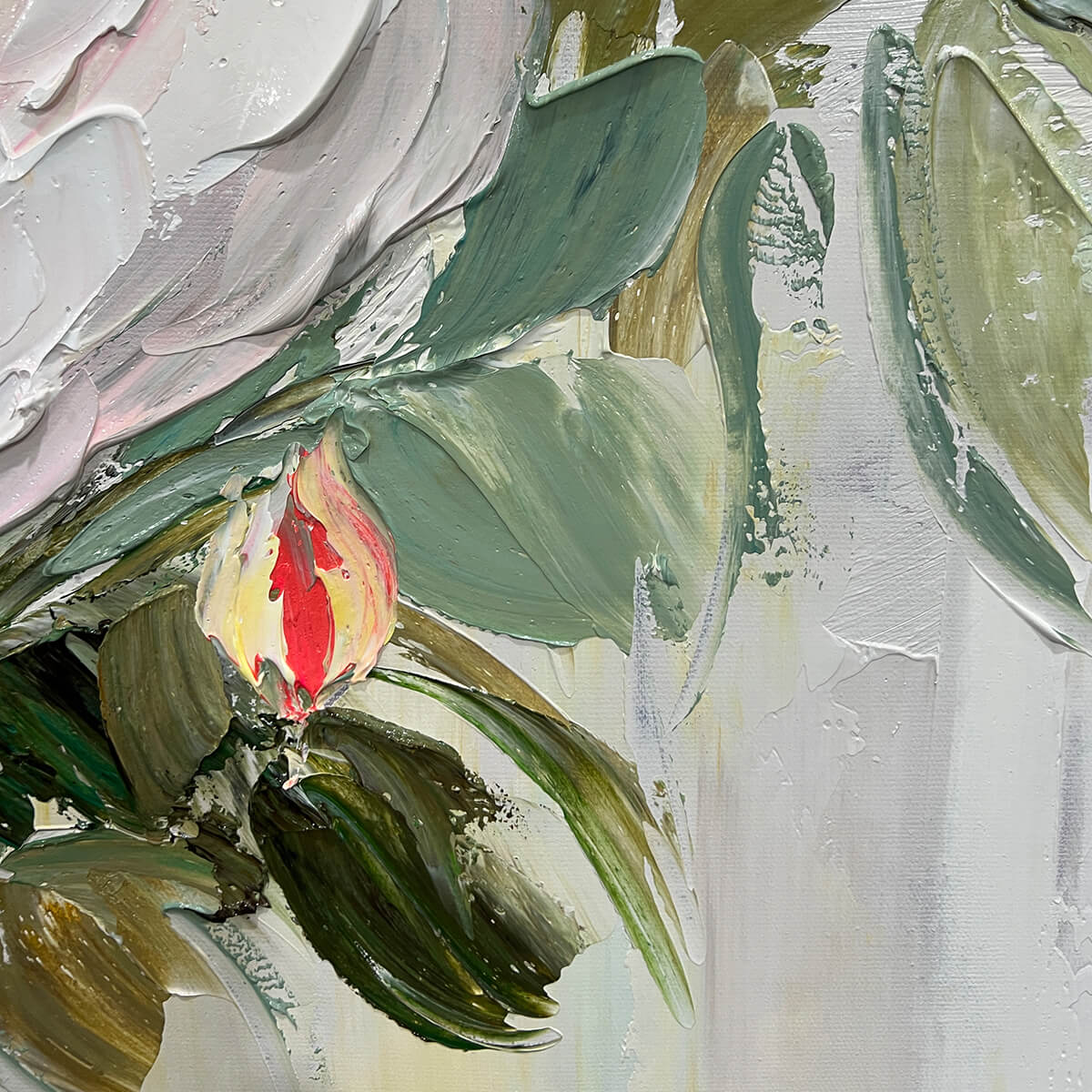 SERENE BLOSSOMS: Textured Floral Oil Painting in Soft White and Blush