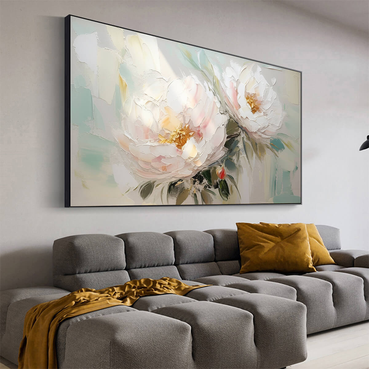 SERENE BLOSSOMS: Textured Floral Oil Painting in Soft White and Blush