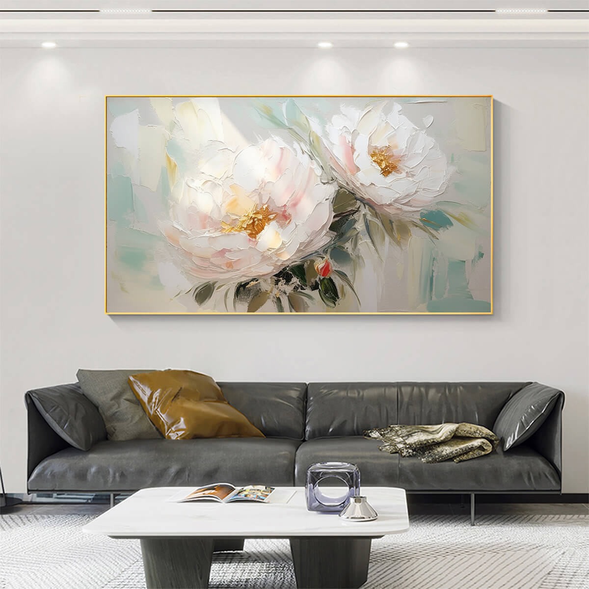 SERENE BLOSSOMS: Textured Floral Oil Painting in Soft White and Blush