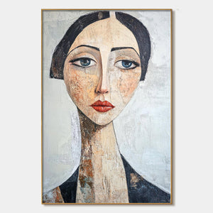 Serene Gaze: Original Figurative Portrait Oil Painting - Textured Portrait Wall
