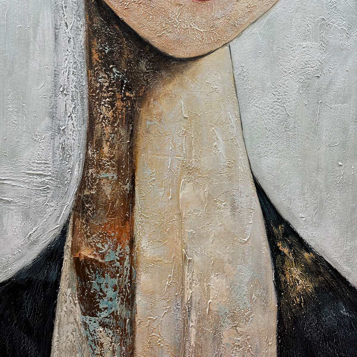 SERENE GAZE: Textured Figurative Portrait Oil Painting