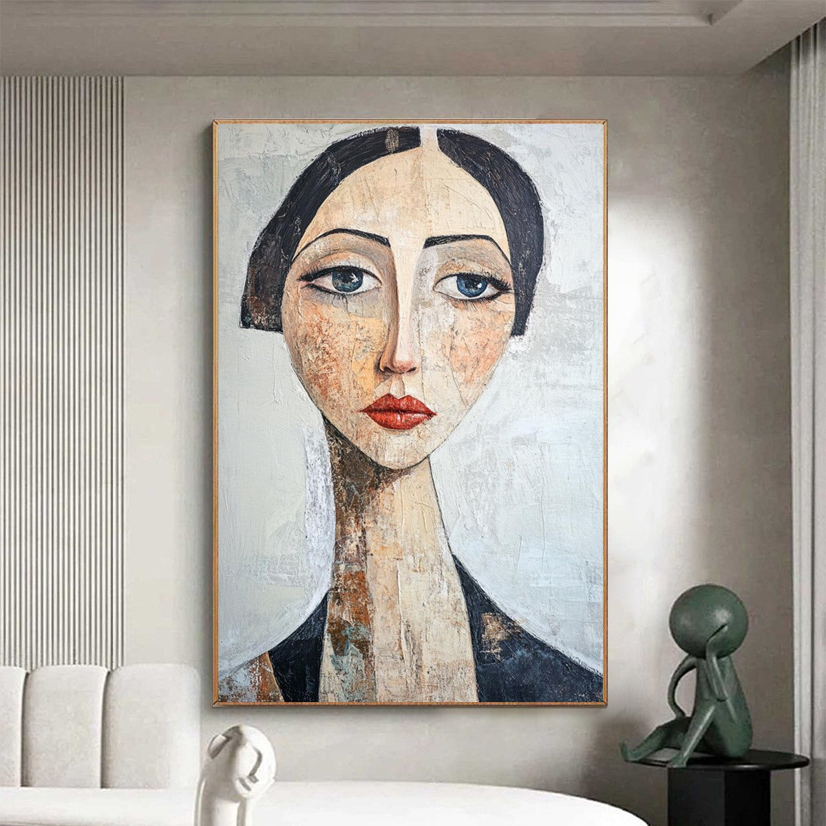 Serene Gaze Textured Portrait Oil Painting | Wall Art – MontCarta