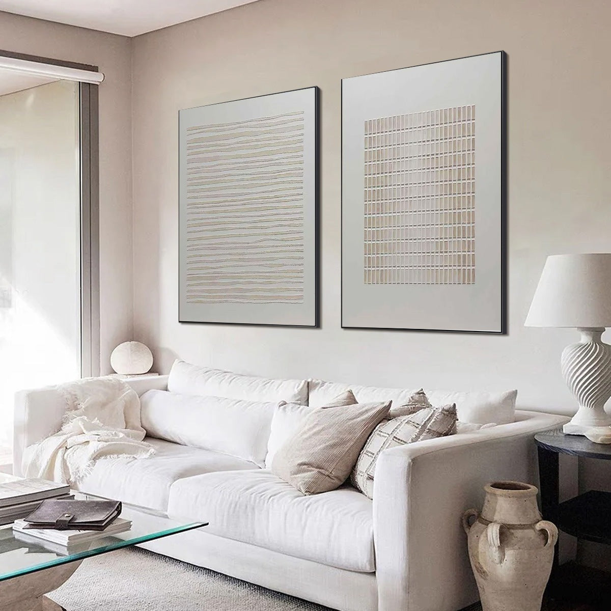 SERENE RHYTHMS: Textured Minimalist Abstract Diptych