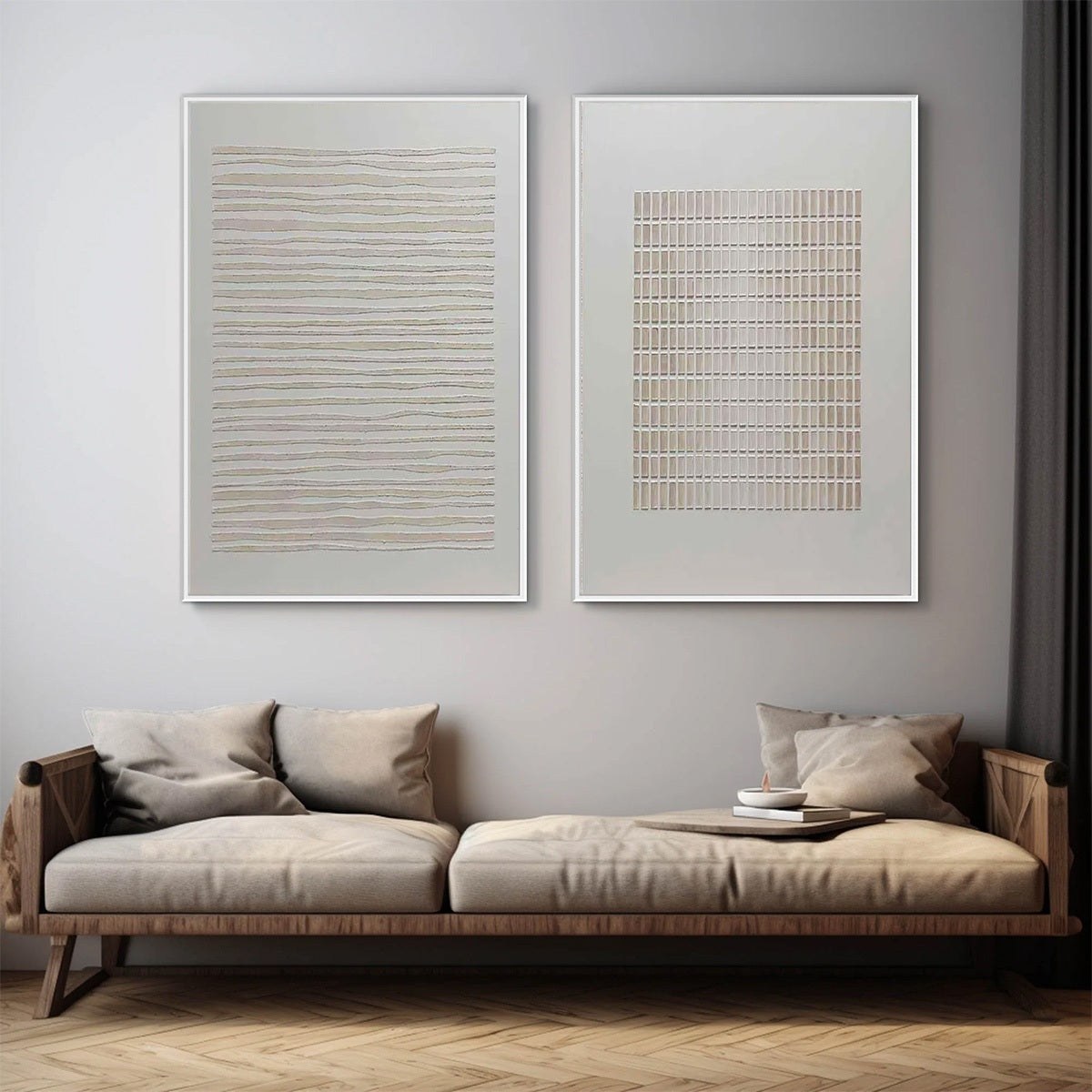 SERENE RHYTHMS: Textured Minimalist Abstract Diptych