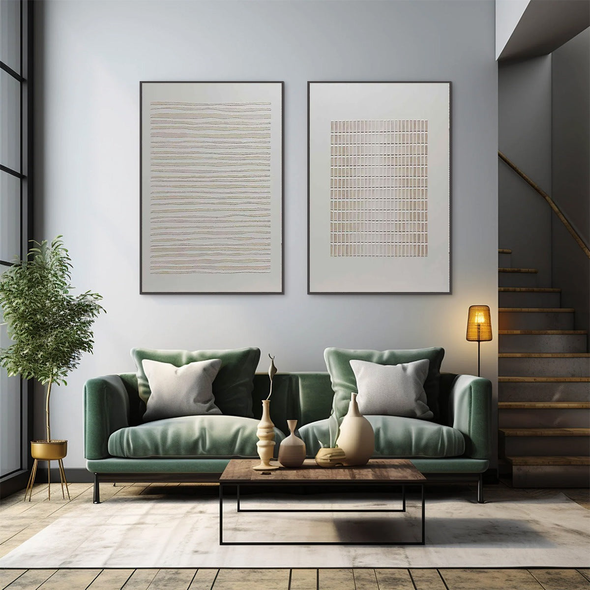 SERENE RHYTHMS: Textured Minimalist Abstract Diptych