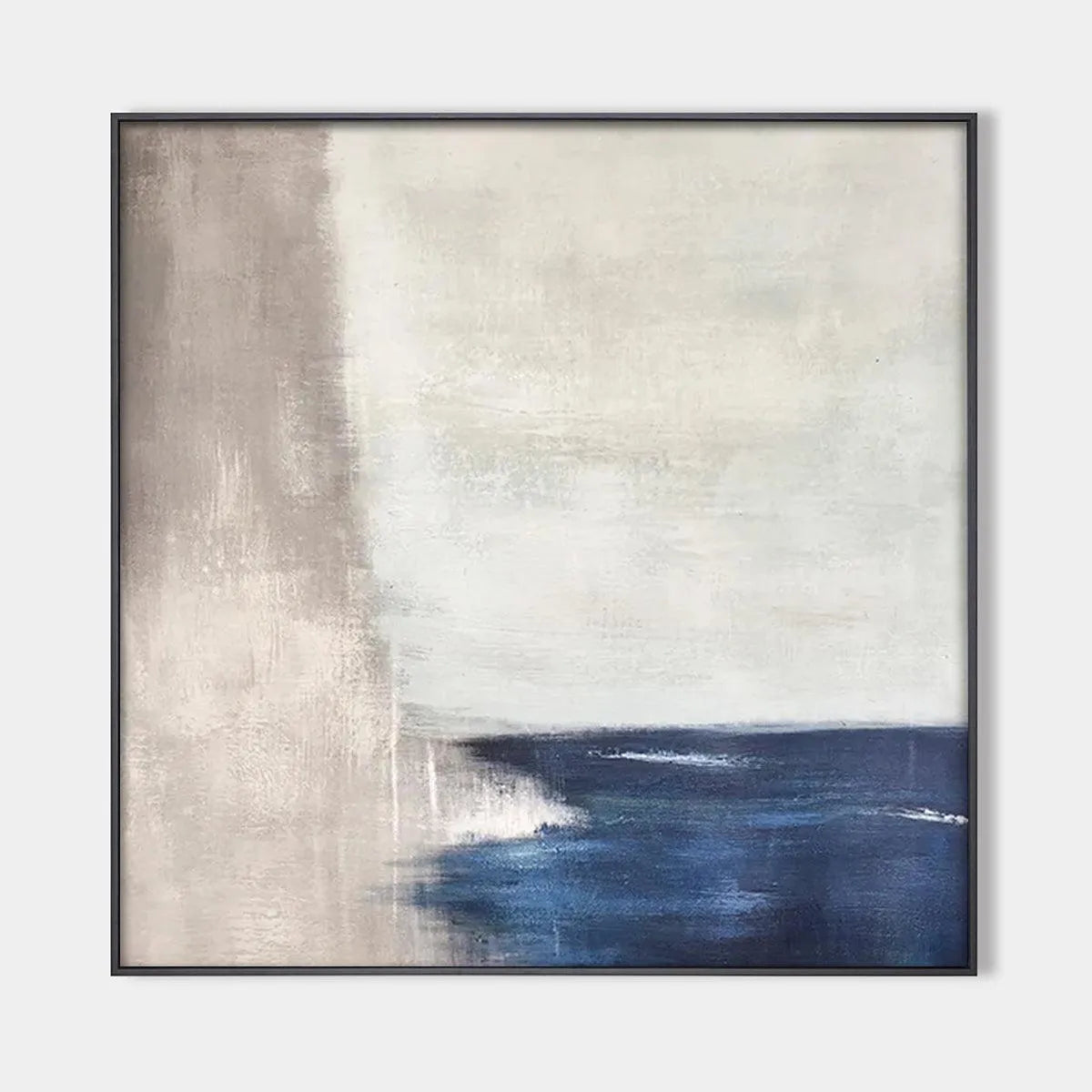 Minimalist Abstract Coastal Painting in Blue and Beige