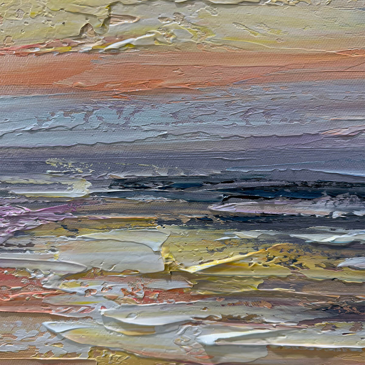 SERENE SUNSET: Panoramic Seascape Painting, Textured Wall Art, Horizontal Canvas, Beach Decor