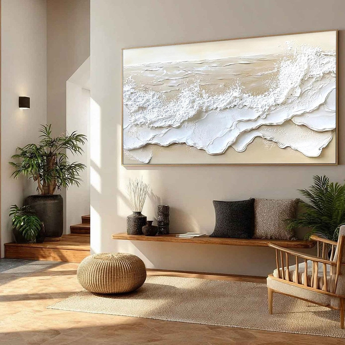 SERENITY TIDE: Textured Minimalist Beach Scene Painting