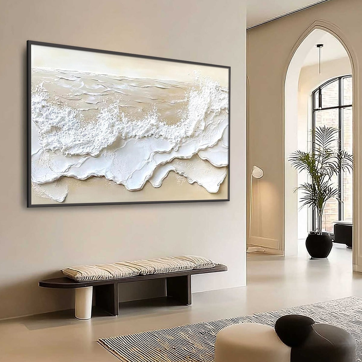 SERENITY TIDE: Textured Minimalist Beach Scene Painting