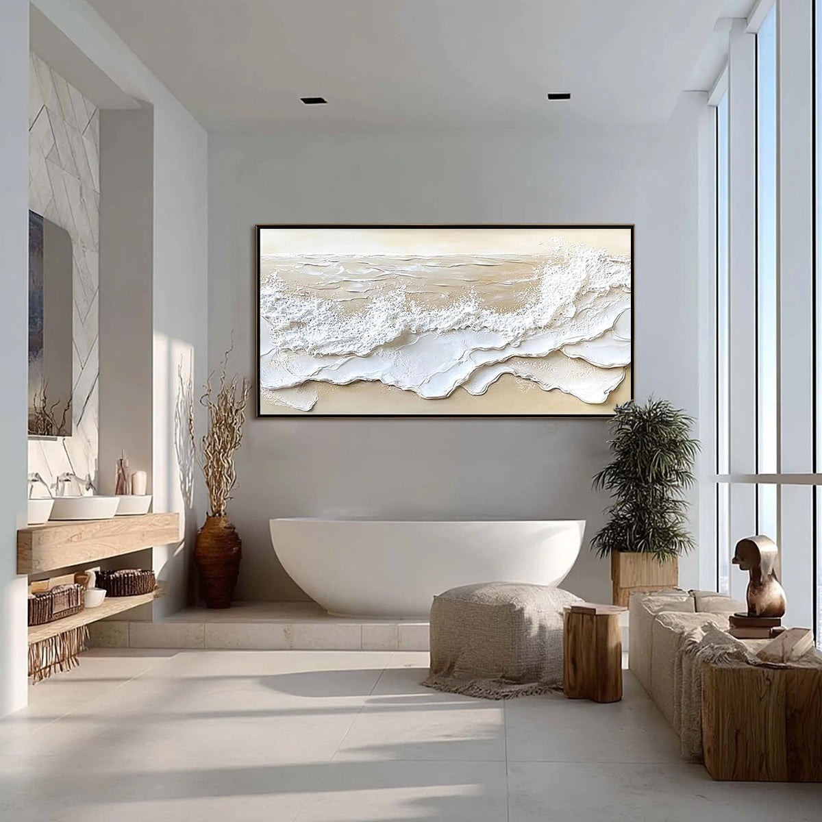 SERENITY TIDE: Textured Minimalist Beach Scene Painting