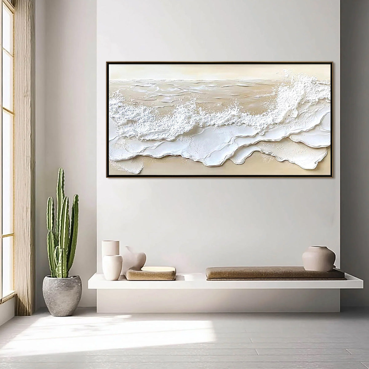 SERENITY TIDE: Textured Minimalist Beach Scene Painting