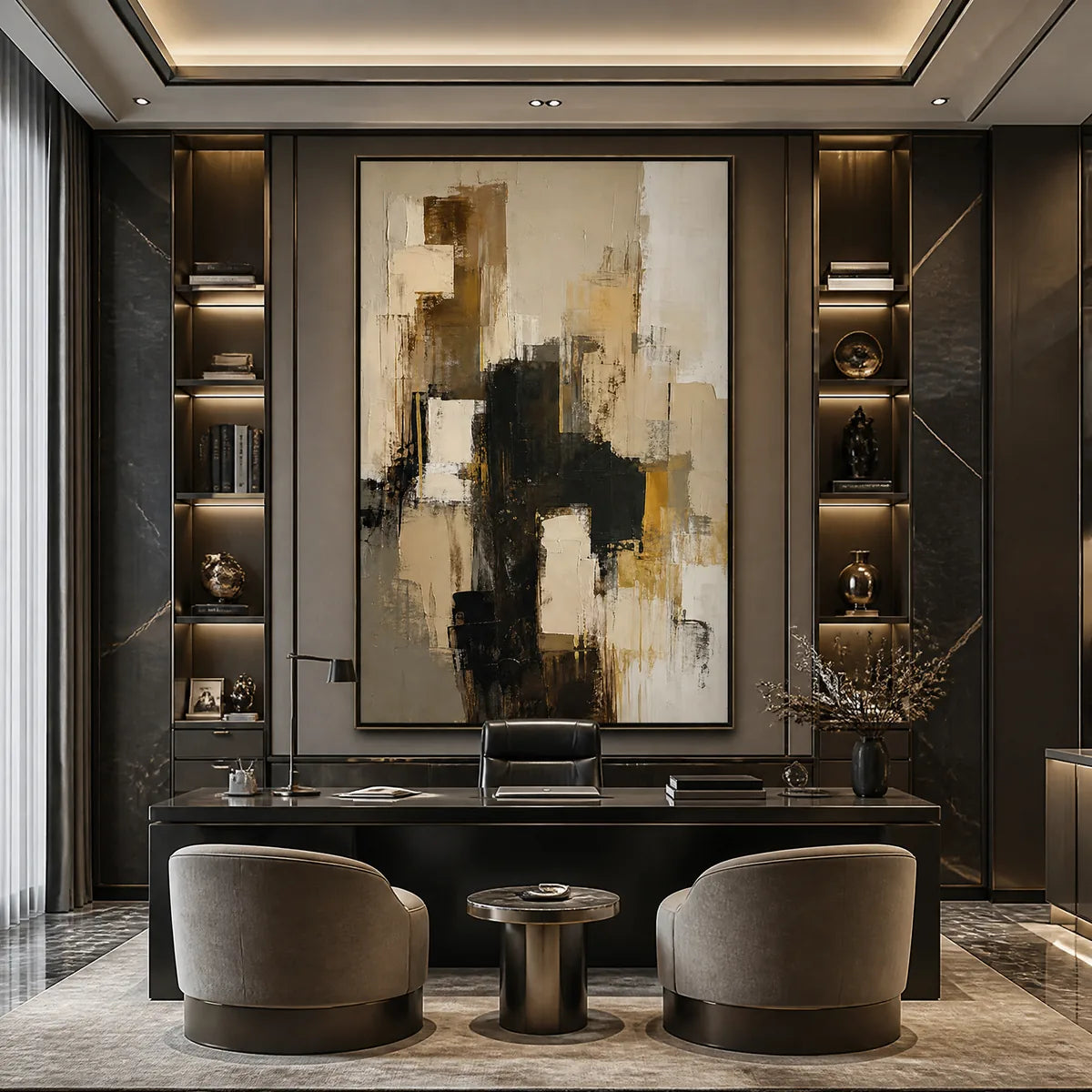 SHADOW GOLD: Neutral Black Gold Abstract