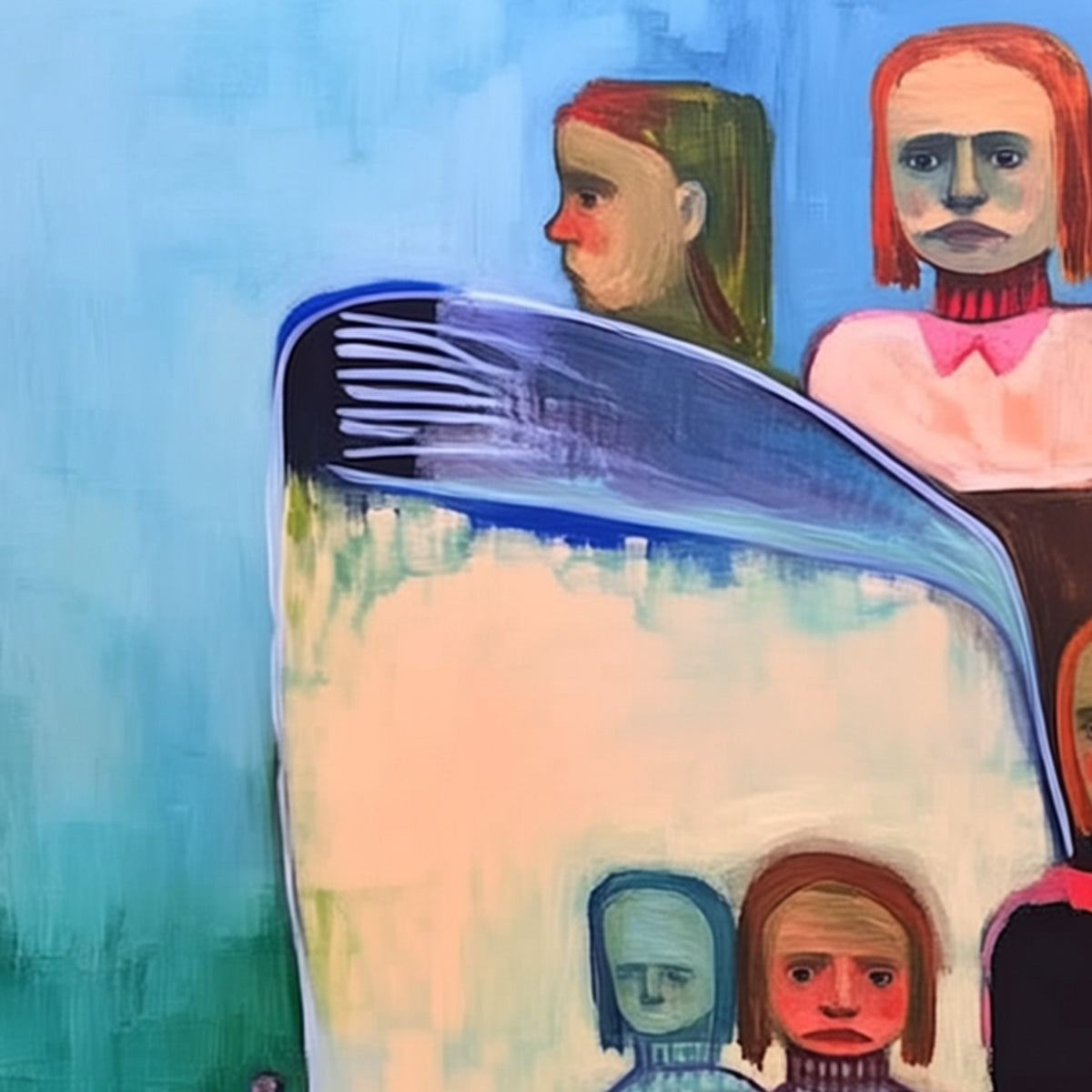 SHARED SILENCE: Expressive Figurative Portrait Group Oil Painting