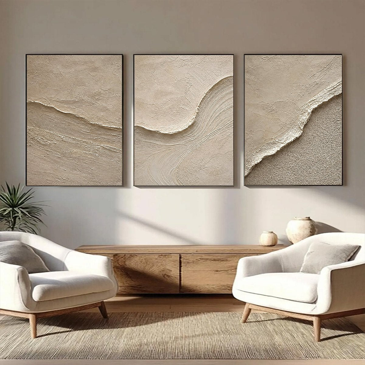 SHORELINE ECHO: Textured Beige Wabi Sabi Wall Art Set of 3