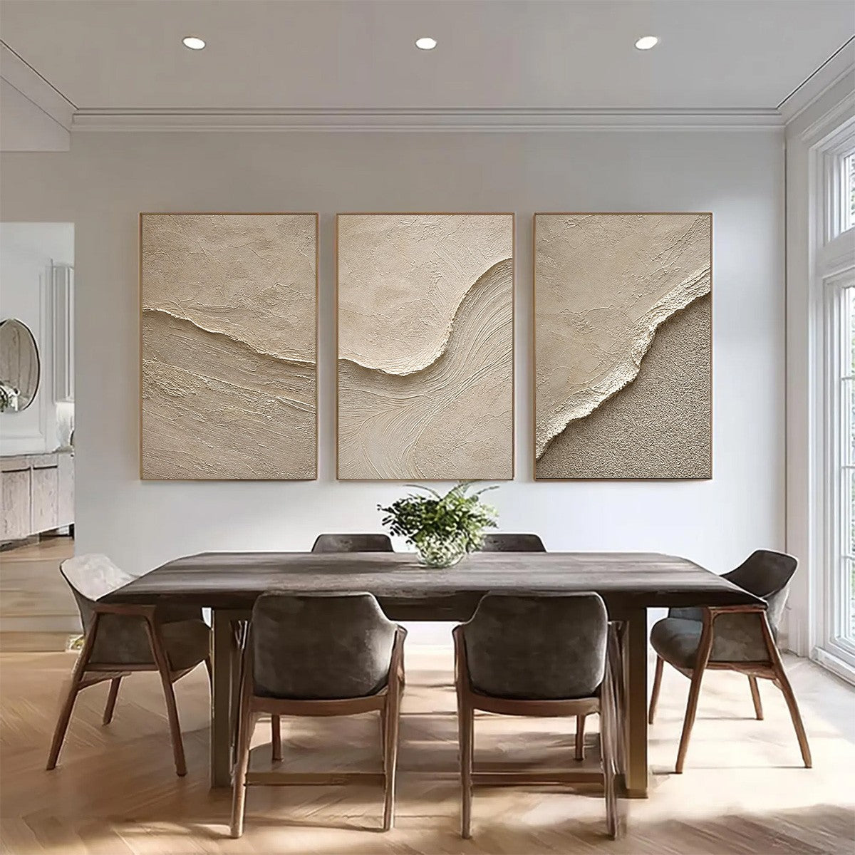 SHORELINE ECHO: Textured Beige Wabi Sabi Wall Art Set of 3