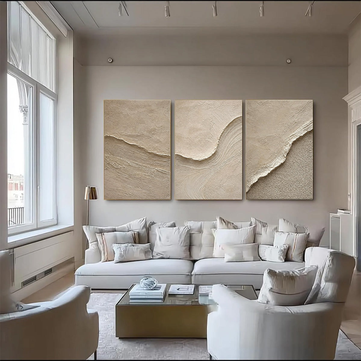 SHORELINE ECHO: Textured Beige Wabi Sabi Wall Art Set of 3