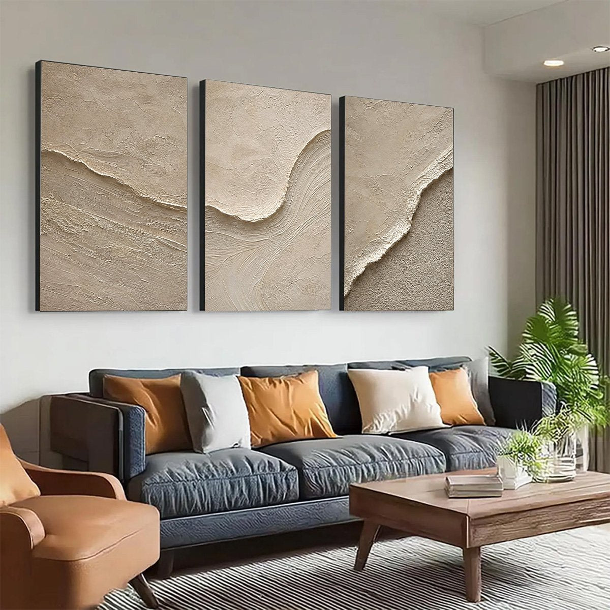 SHORELINE ECHO: Textured Beige Wabi Sabi Wall Art Set of 3