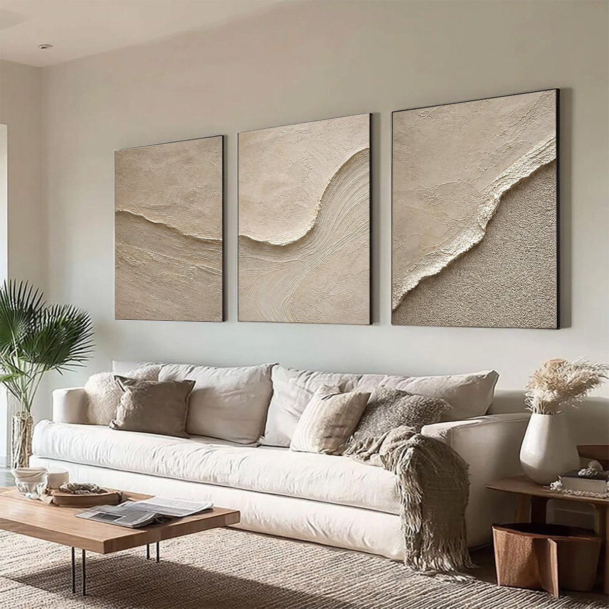 SHORELINE ECHO: Textured Beige Wabi Sabi Wall Art Set of 3