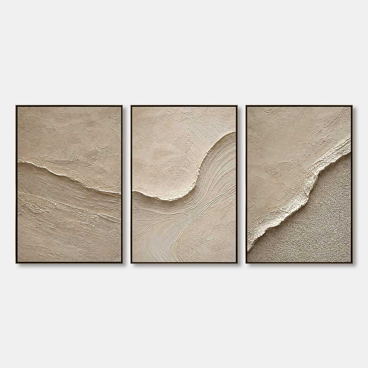 SHORELINE ECHO: Textured Beige Wabi Sabi Wall Art Set of 3