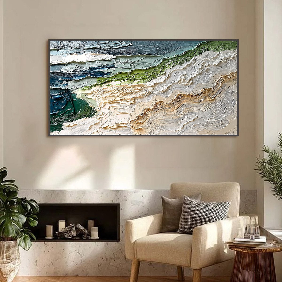 SHORELINE ECHOES: Textured Wabi Sabi Seascape Painting