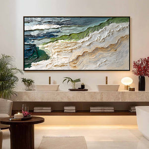 SHORELINE ECHOES: Textured Wabi Sabi Seascape Painting