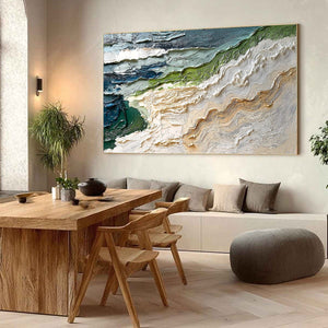 SHORELINE ECHOES: Textured Wabi Sabi Seascape Painting