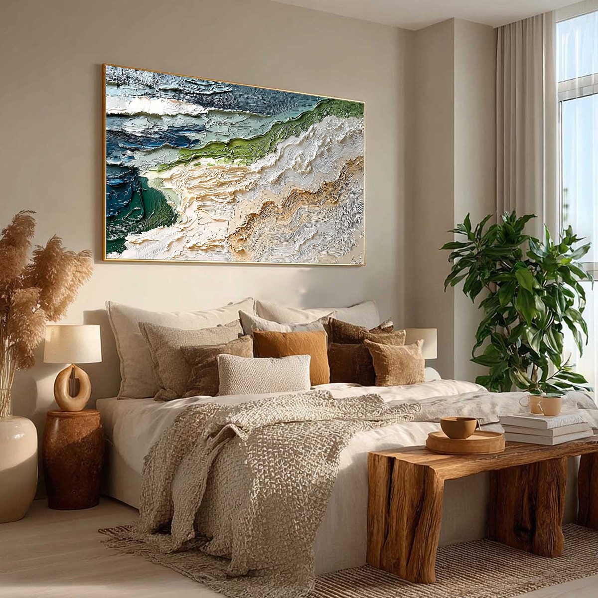 SHORELINE ECHOES: Textured Wabi Sabi Seascape Painting