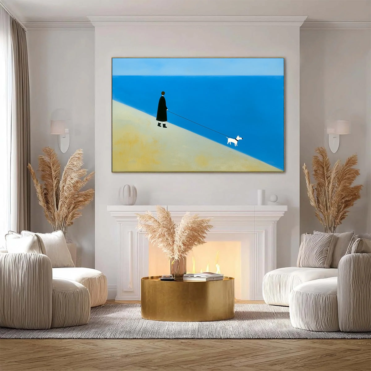 SHORELINE Minimalist Beach Scene with Dog Original Oil Painting