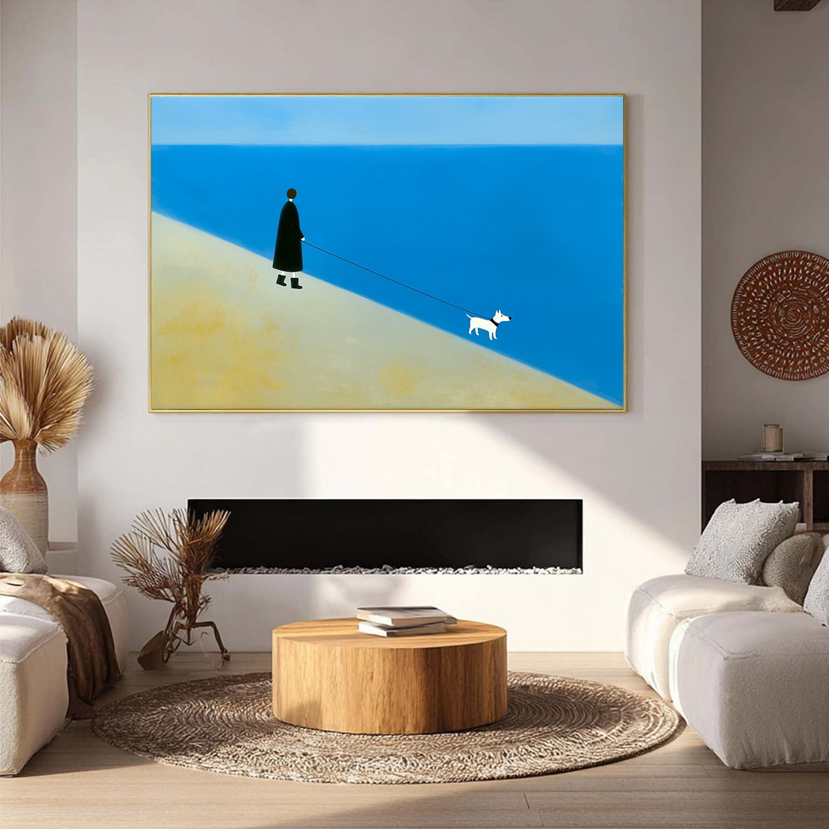 SHORELINE Minimalist Beach Scene with Dog Original Oil Painting