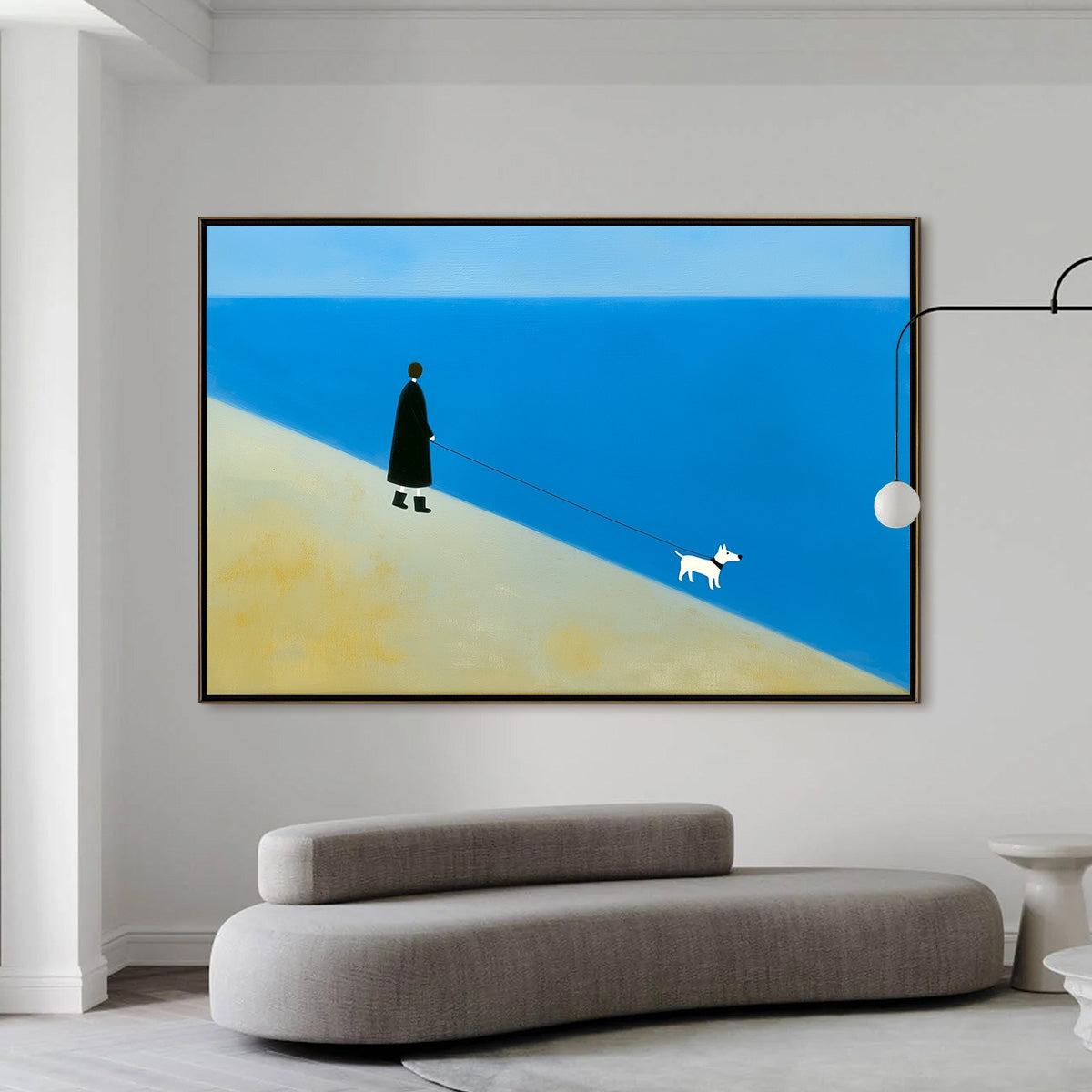 SHORELINE Minimalist Beach Scene with Dog Original Oil Painting