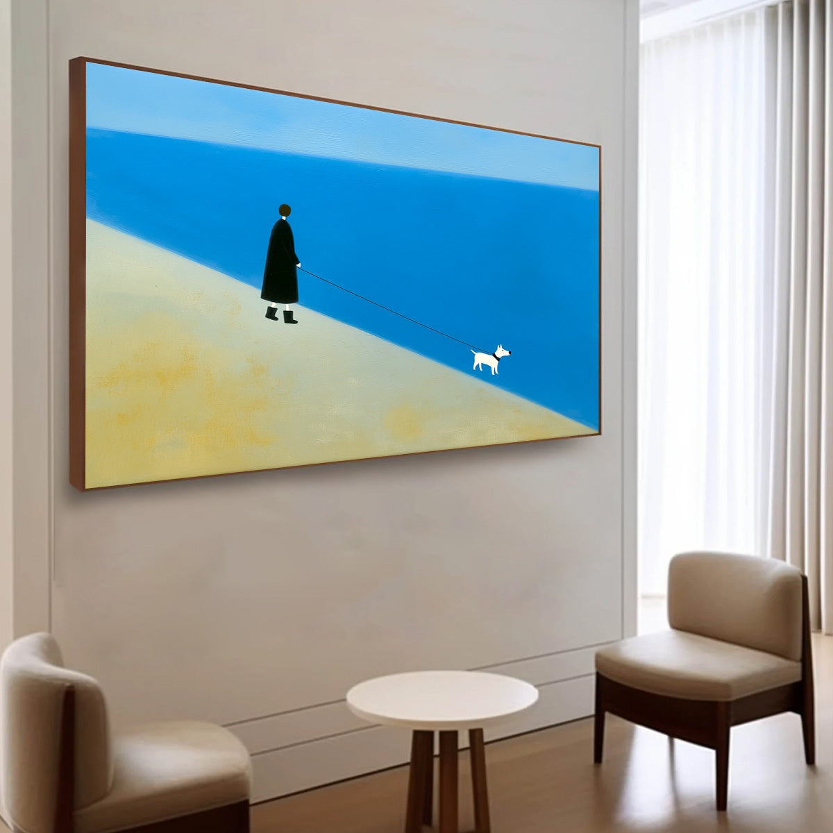 SHORELINE Minimalist Beach Scene with Dog Original Oil Painting