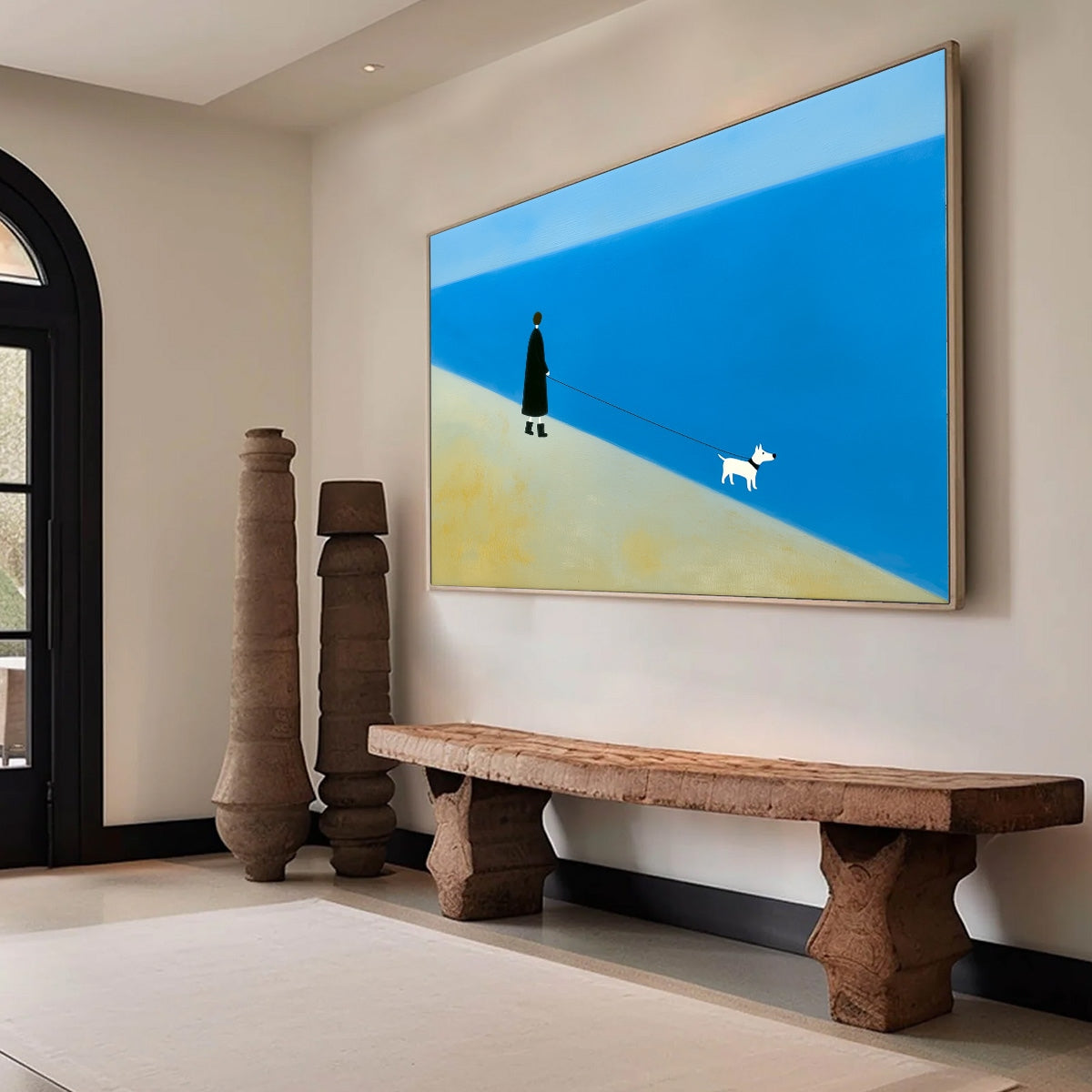SHORELINE Minimalist Beach Scene with Dog Original Oil Painting