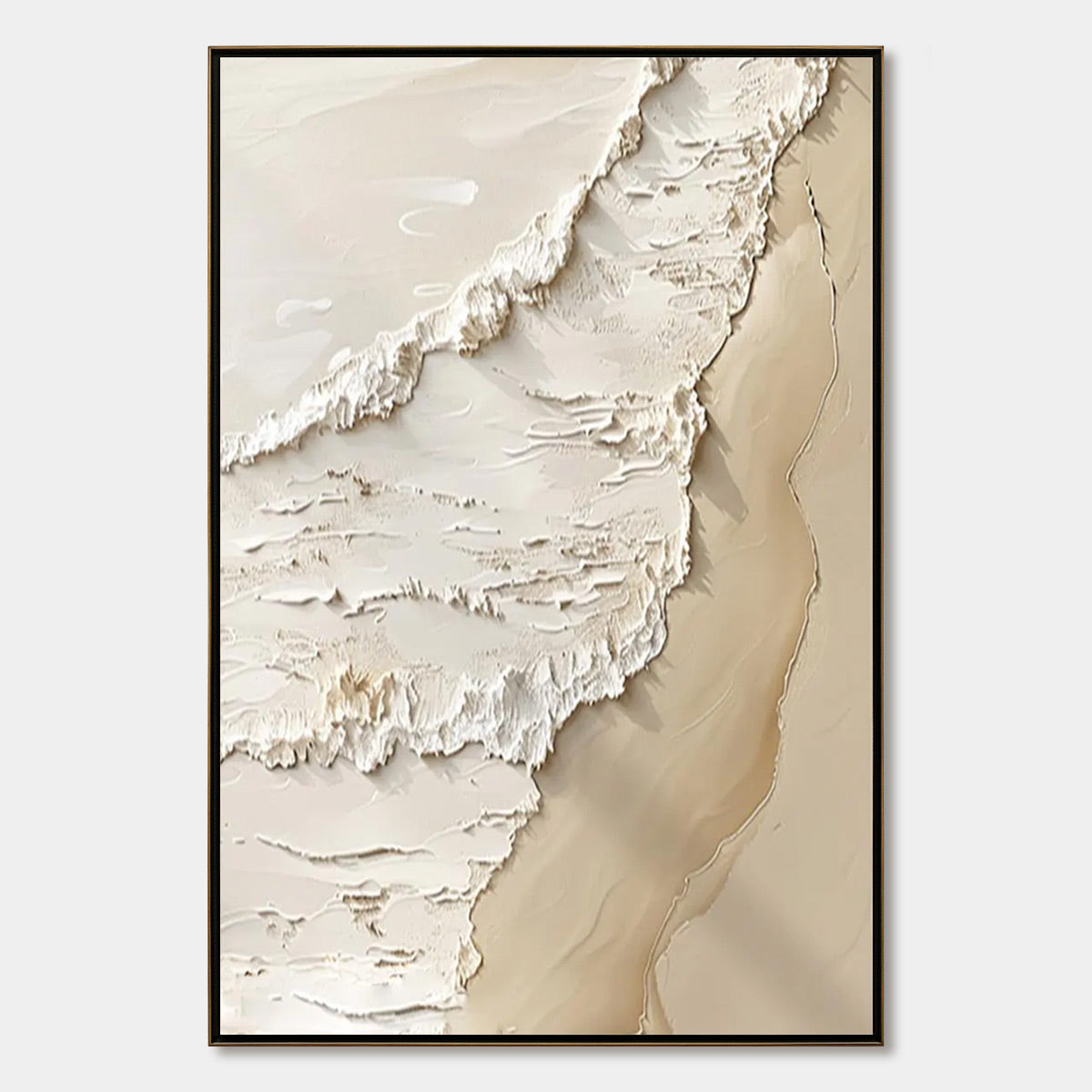 Shoreline Whispers textured minimalist beach oil painting on