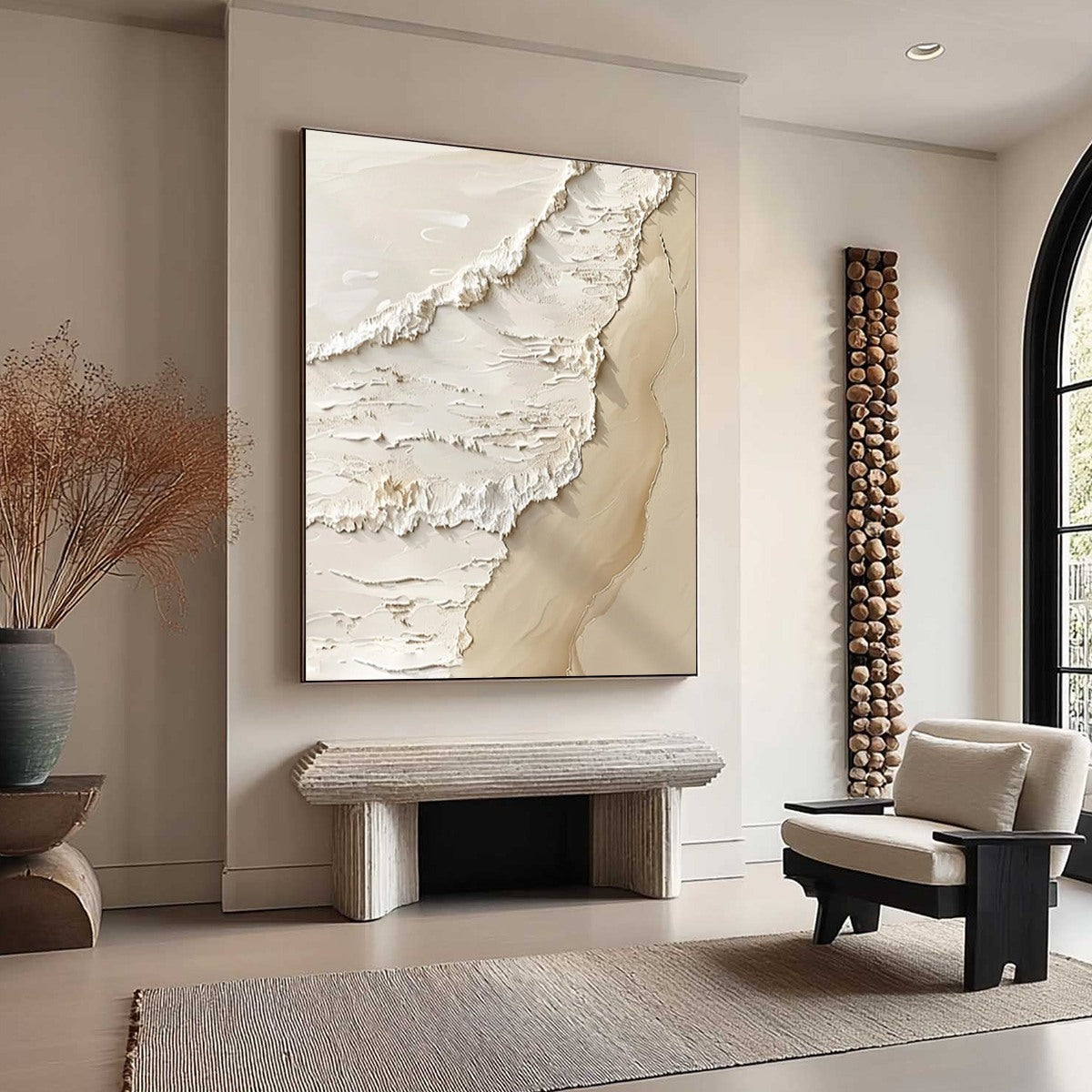 Shoreline Whispers textured minimalist beach oil painting on canvas