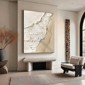 Shoreline Whispers textured minimalist beach oil painting on canvas