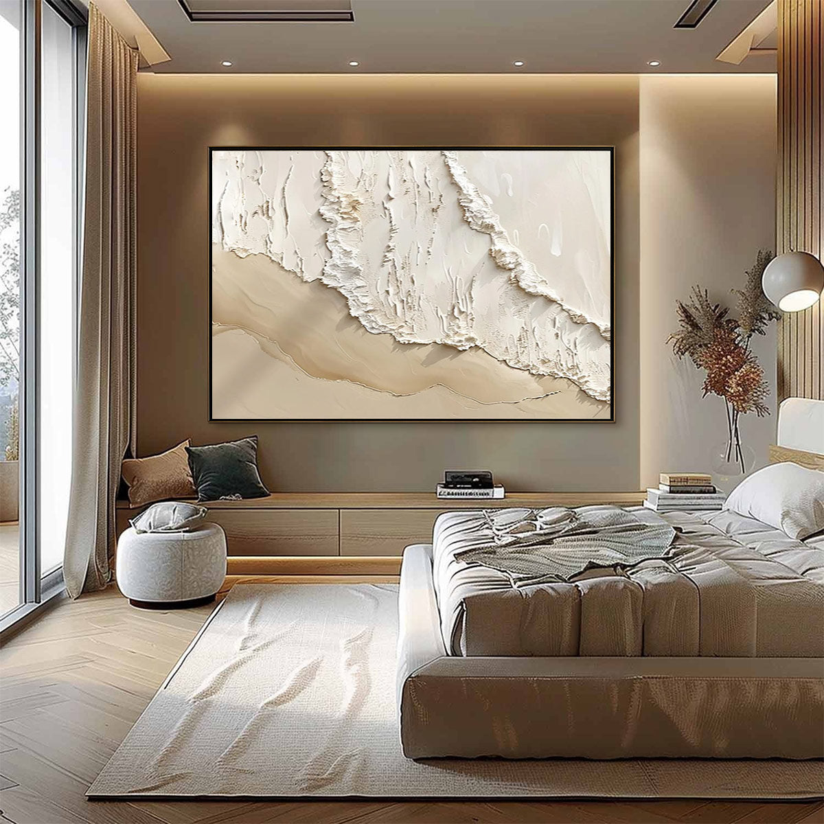 SHORELINE WHISPERS: Textured Minimalist Beach Scene Painting