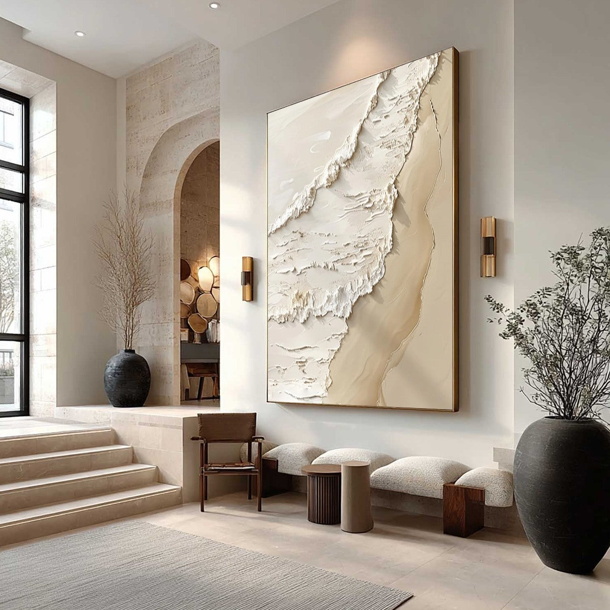 SHORELINE WHISPERS: Textured Minimalist Beach Scene Painting