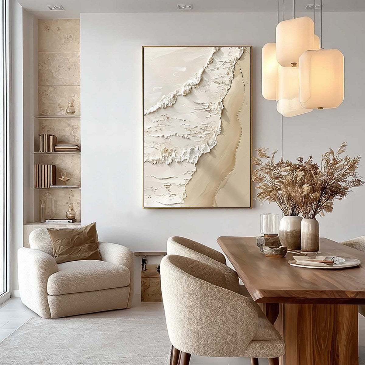 SHORELINE WHISPERS: Textured Minimalist Beach Scene Painting