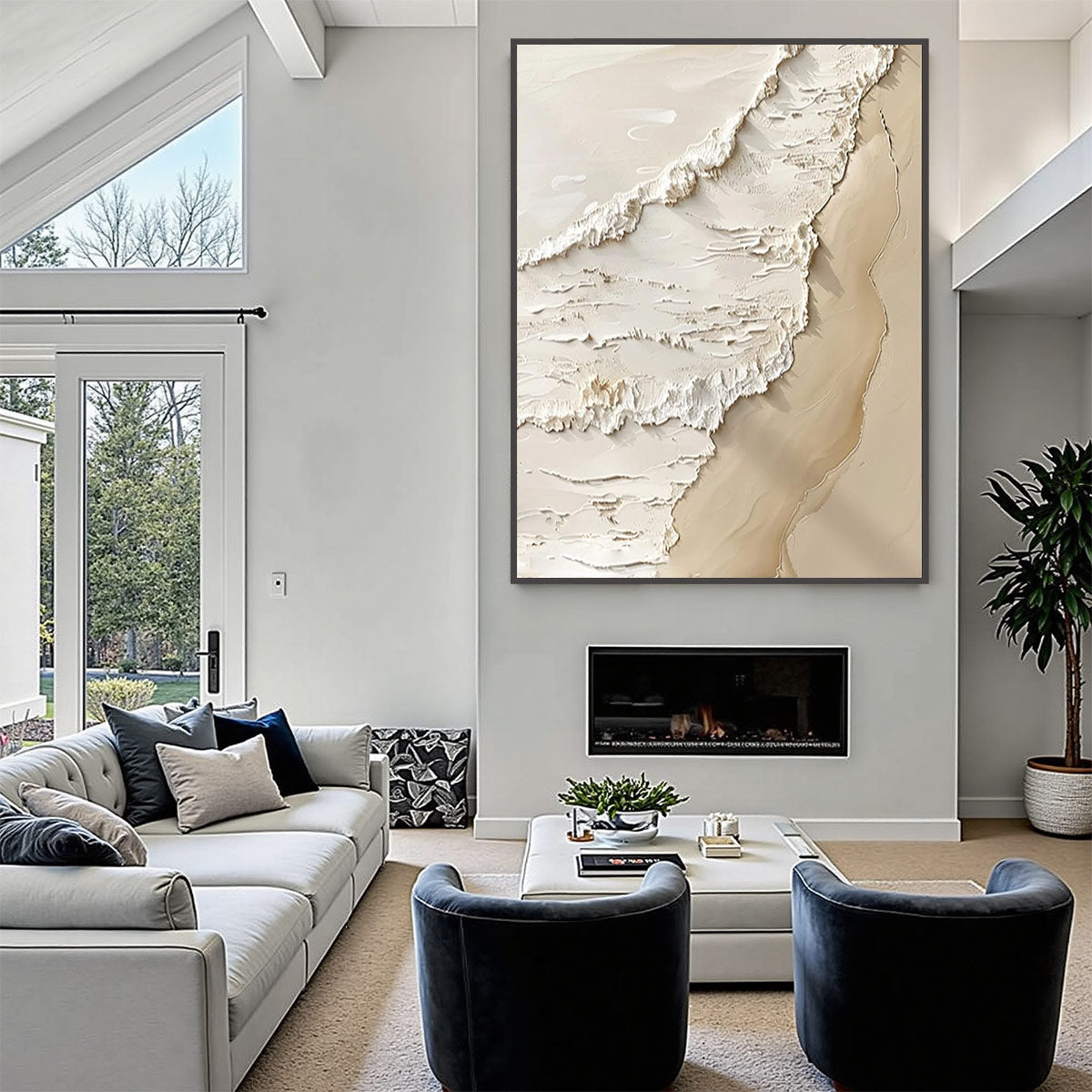 SHORELINE WHISPERS: Textured Minimalist Beach Scene Painting